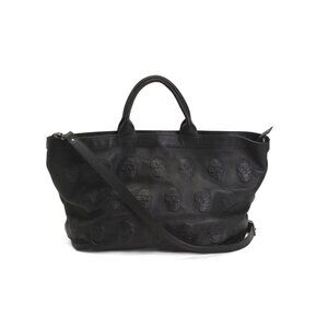 IO PELLE Black Made In Italy Leather Hardware Multiskull Tote